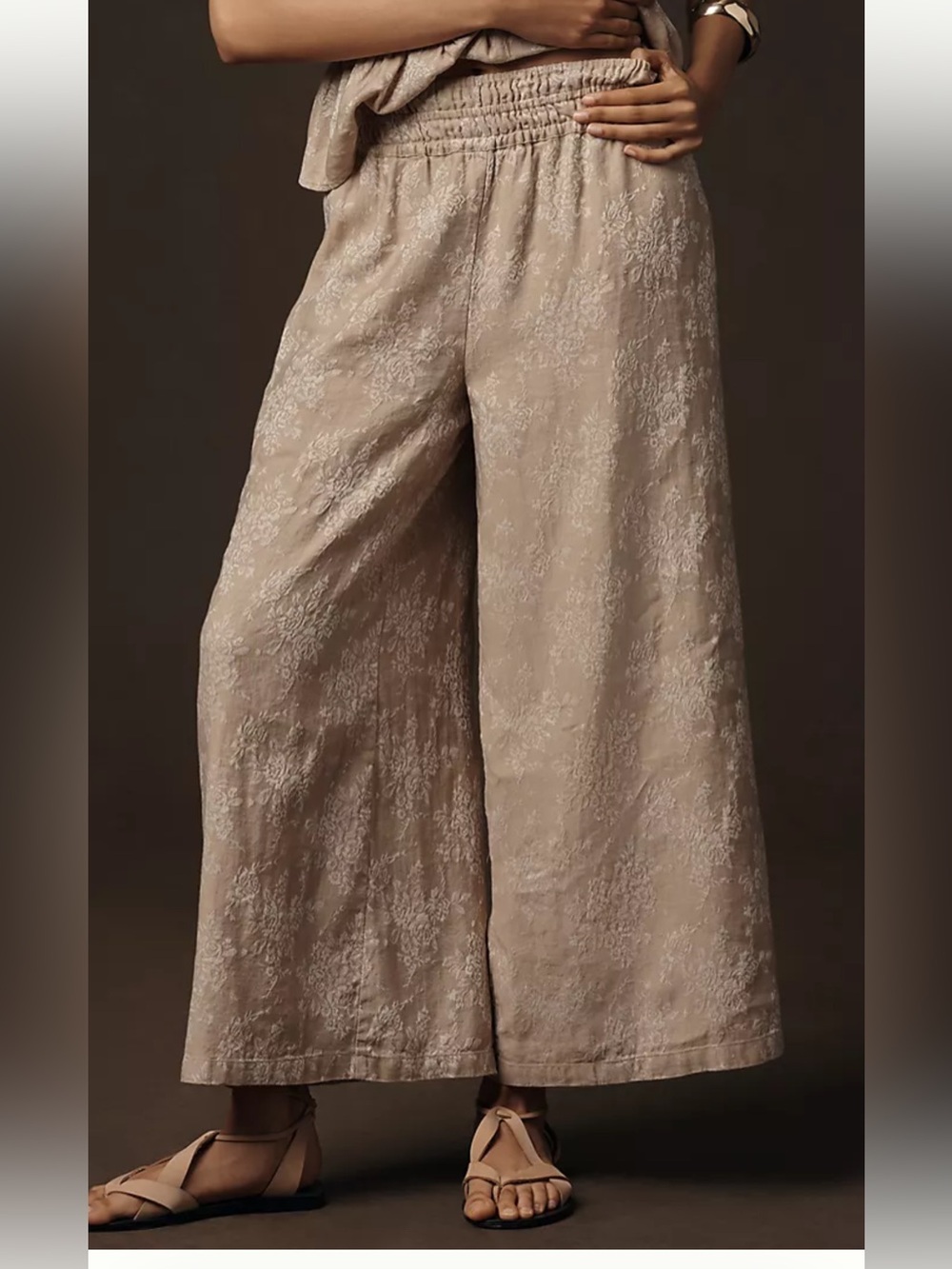 Anthropologie Taupe Wide-Leg Jacquard Pants (Somerset Collection)